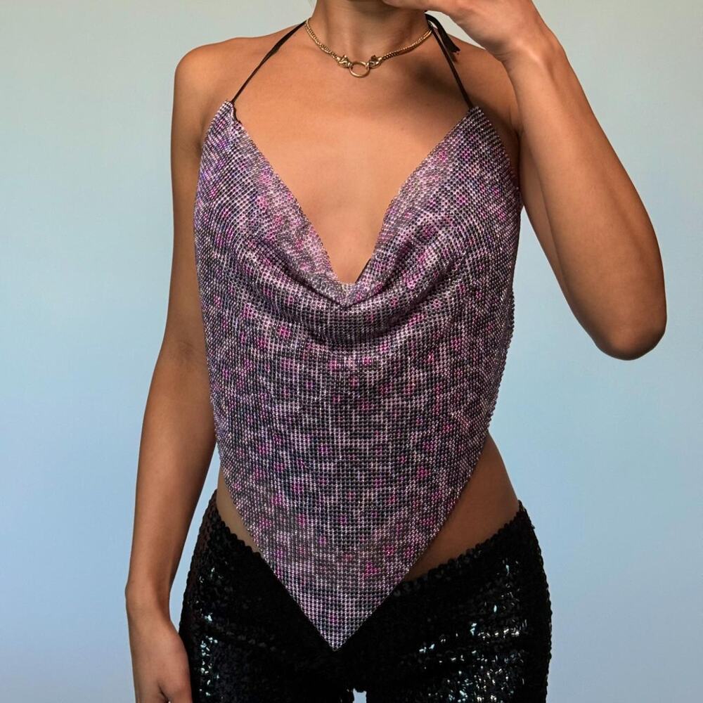 Pink Animal Print Rhinestone Top